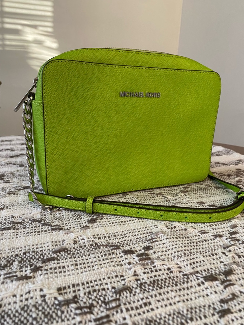MICHAEL KORS Neon Lime Saffiano Crossbody Bag